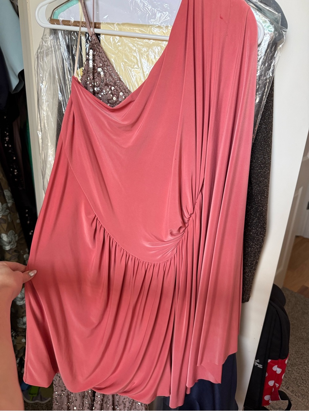 Misa Los Angeles One-Shoulder Draped Dress in Dusty Rose